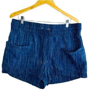 Athleta Blue Cabo Linen Textured Shorts Pull on with Pockets 16